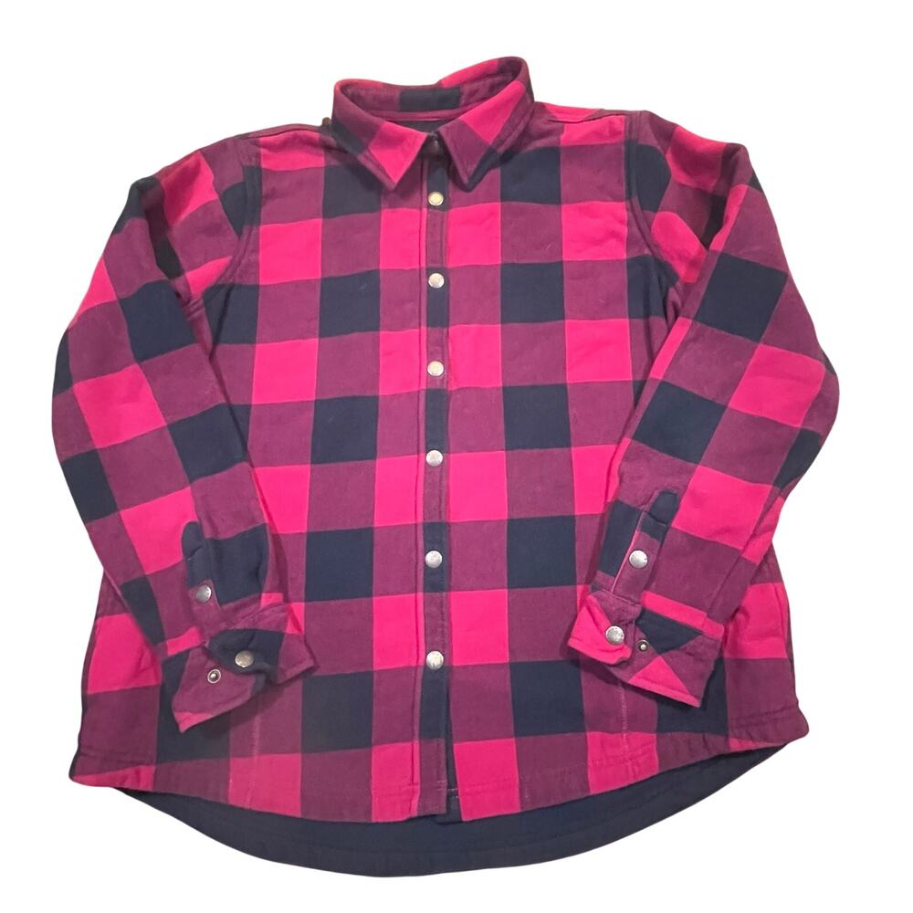 Orvis Red And Black Plaid Fleece Lined Shacket Outerwear Workwear XL Women‎ Snap